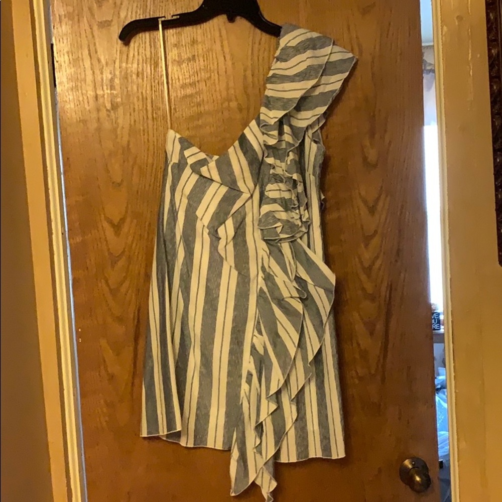 One shoulder, ruffled embellished mini dress